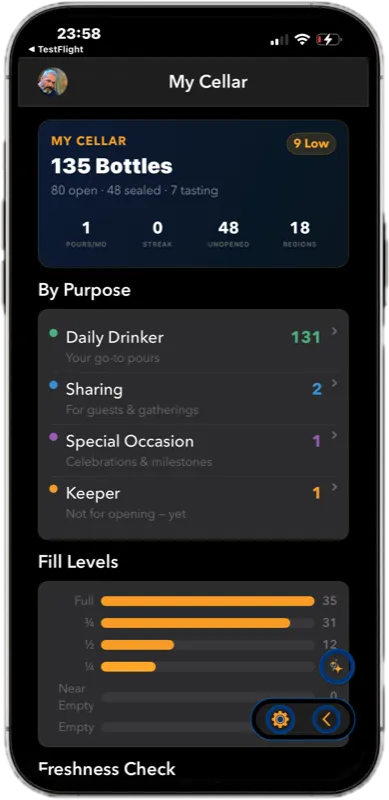 JourneyM8 My Cellar collection overview screen