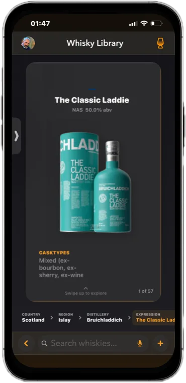 Whisky Library expression: The Classic Laddie bottle and tube
